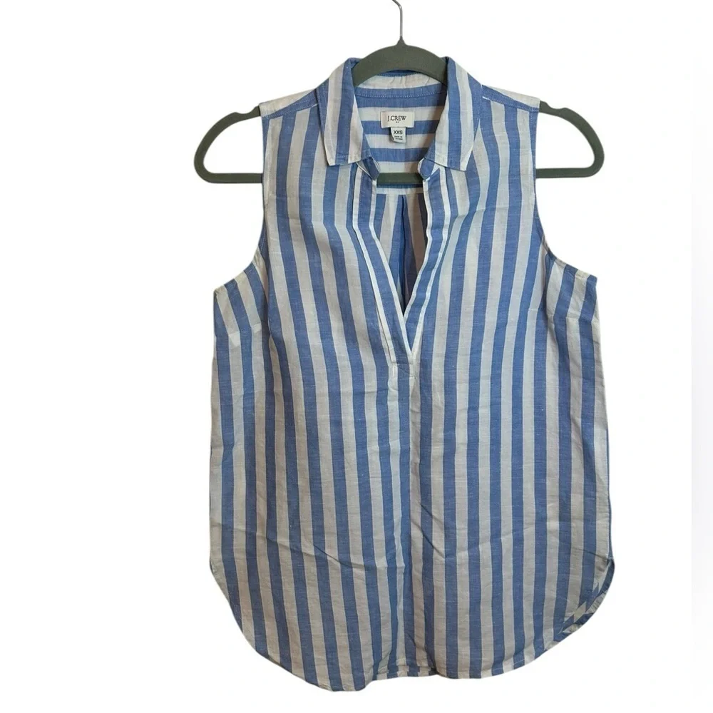 J.Crew Baby Blue Striped Linen Popover Tunic Top